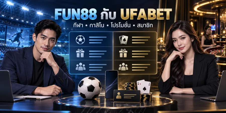 ตัวแทนสองฝั่งเปรียบเทียบ FUN88 กับ UFABET จากกีฬา คาสิโน โปรโมชั่น และบริการสมาชิก
