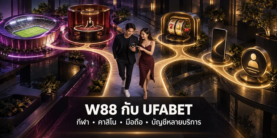คู่ผู้ใช้เดินตามทางเชื่อมกีฬา คาสิโน สล็อต มือถือ และบัญชีในภาพเปรียบเทียบ W88 กับ UFABET