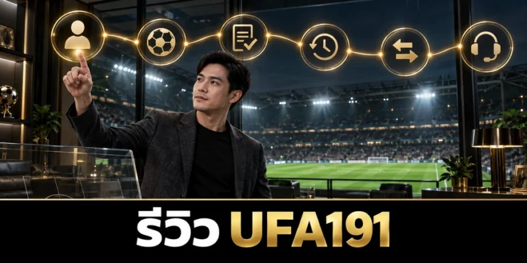 รีวิว UFA191 ภาพผู้รีวิวฟุตบอลกำลังตรวจเส้นทางสมาชิก บิล ประวัติ ธุรกรรม และช่องทางช่วยเหลือ