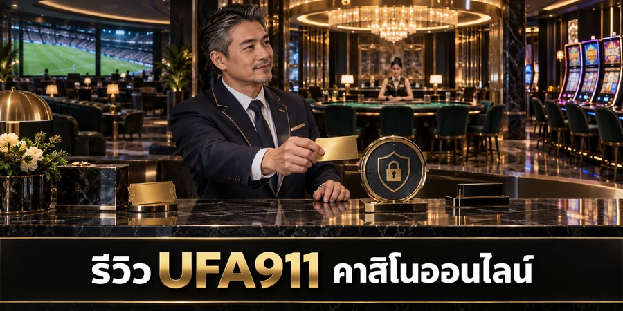 รีวิว UFA911 คาสิโนออนไลน์ ผู้จัดการฝ่ายสมาชิกนำเสนอบัตรสมาชิกหน้าโต๊ะบริการที่เชื่อมโซนกีฬา คาสิโนสด และสล็อต