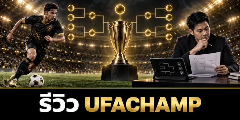 รีวิว UFACHAMP ภาพนักฟุตบอล ถ้วยแชมป์ เส้นทางทัวร์นาเมนต์ และนักวิเคราะห์ในสนาม
