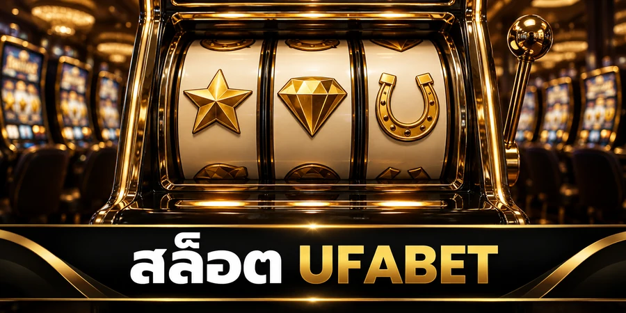 สล็อต UFABET ภาพประกอบเครื่องสล็อตและวงล้อสัญลักษณ์ในบรรยากาศคาสิโน