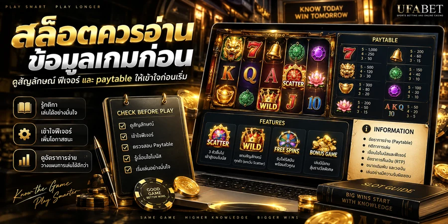 ข้อมูลเกมสล็อตที่ควรอ่านก่อนเล่น เช่น Paytable ฟีเจอร์ และสัญลักษณ์
